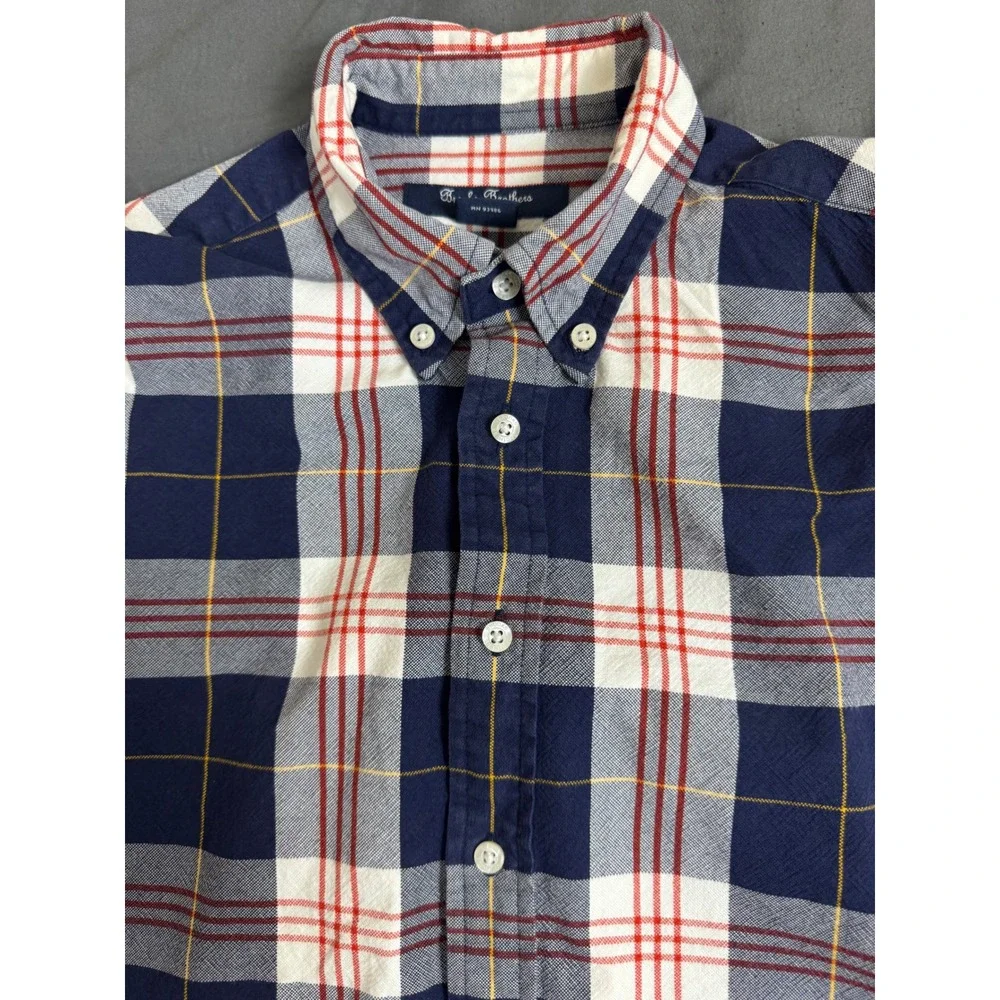 Brooks Brothers Red Fleece Youth Large Plaid Button Down Shirt Blue Red White